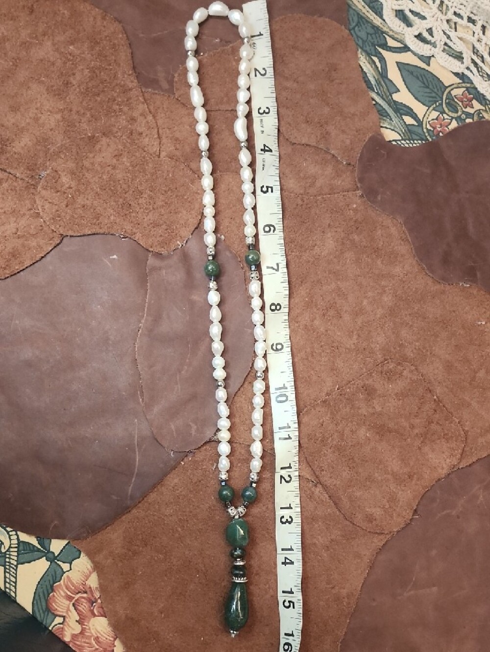 Freshwater Pearl and Moss Agate Stone Pendant Necklace - Picture 7 of 7